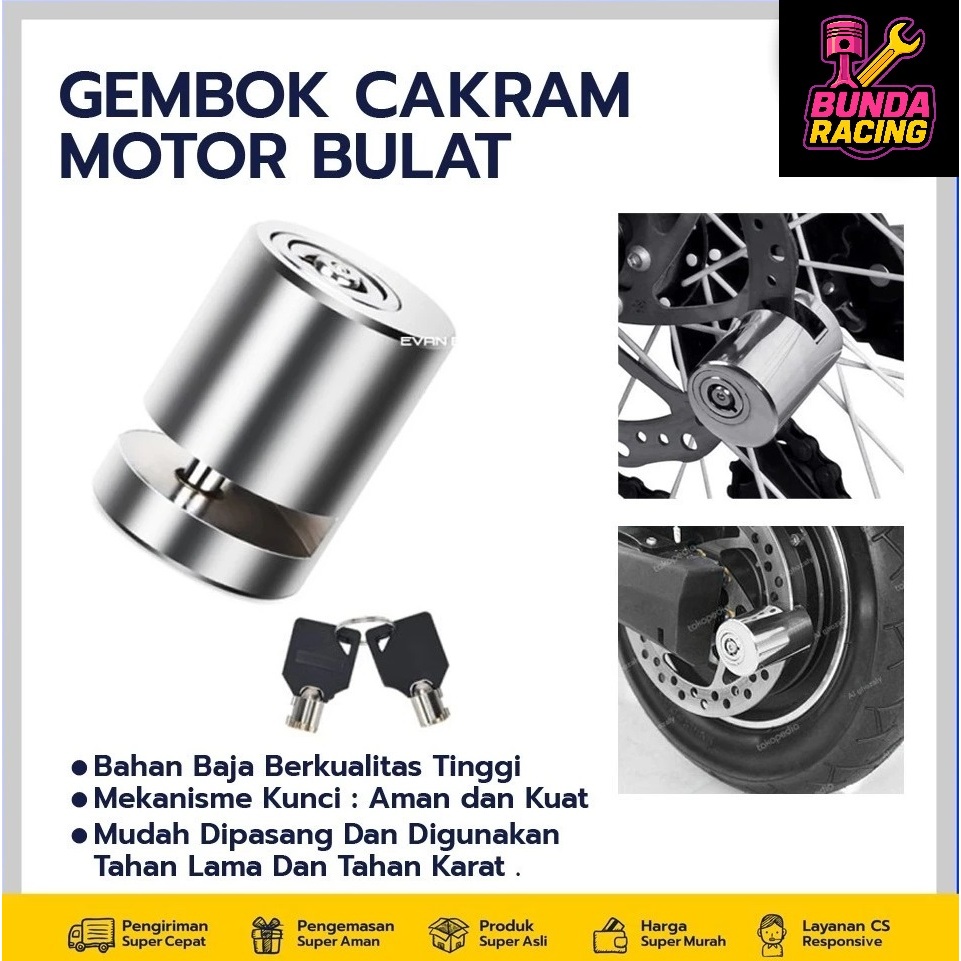 Gembok Cakram Motor Bulat Baja Kuat Gembok Disk Lock Motor Sepeda AHM Honda Yamaha ORI