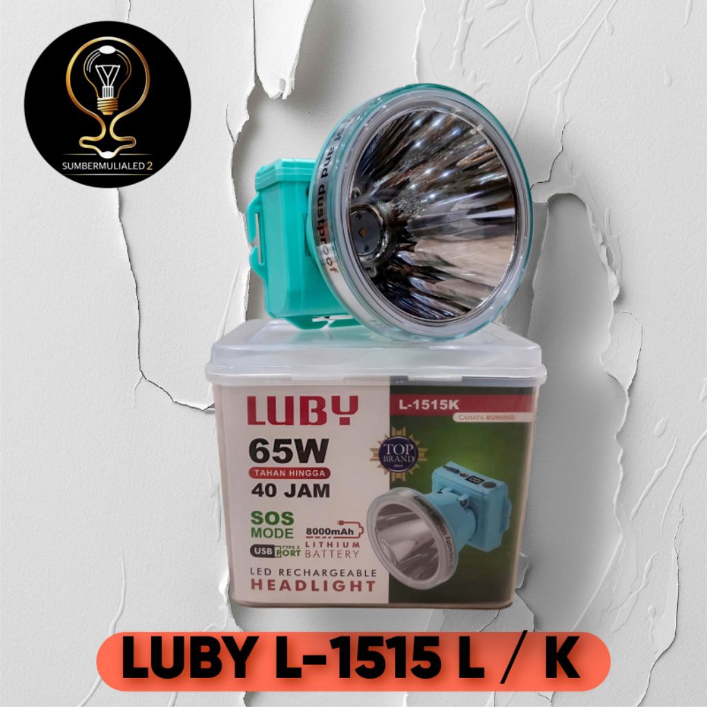 Luby Senter Kepala L-1515L L-1515K 65W LED Rechargeable | Headlamp | Headlight | Cahaya Putih ( L-15
