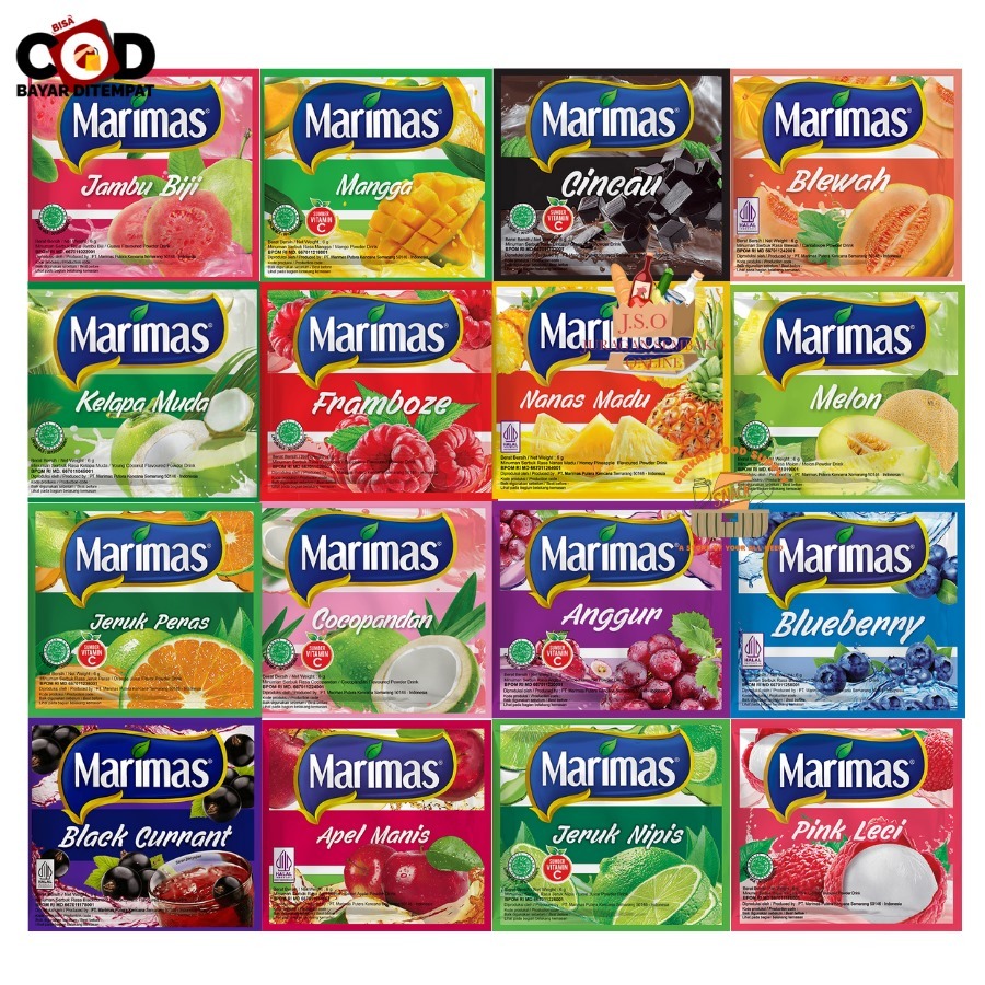 (JSO)Marimas Minuman Serbuk Instan Renceng isi 10pcs x  6gr Jeruk Peras Nanas Madu Mangga Melon Coco