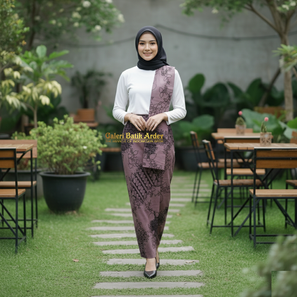 Galeri Batik Ardev - Chandrakirana Rok Model Span Instan Bahan Katun Berselendang Warna Ungu