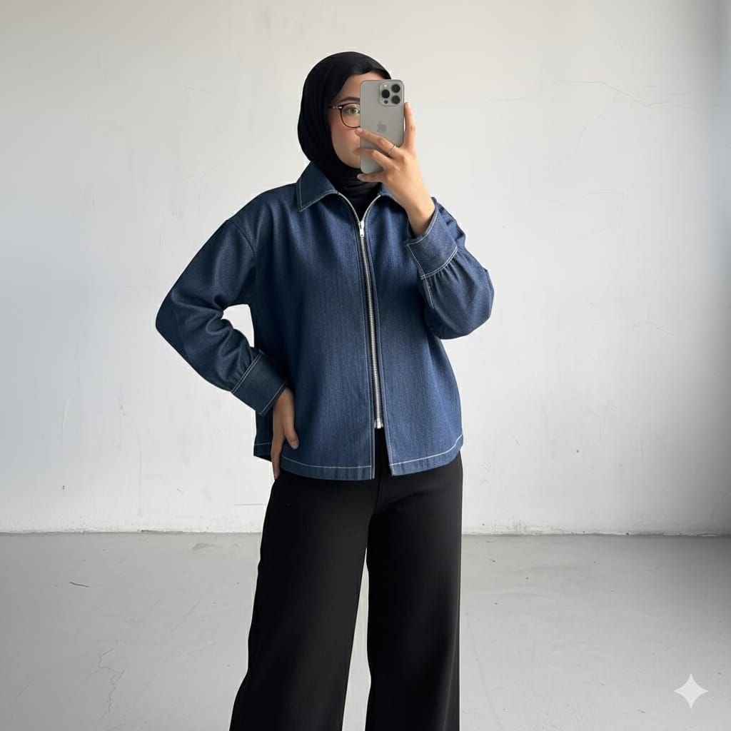Hola denim-denim shirt-atasan denim wanita-denim jacket zipper-denim jacket
