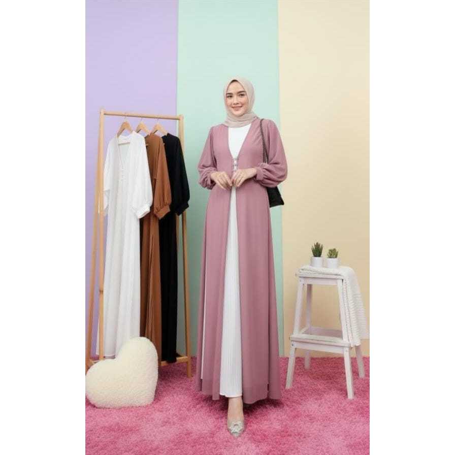 BOTANIVIE | Outer Abaya Panjang Wanita Ceruty Lengan Balon Cardigan Gamis Resleting Import Hijab