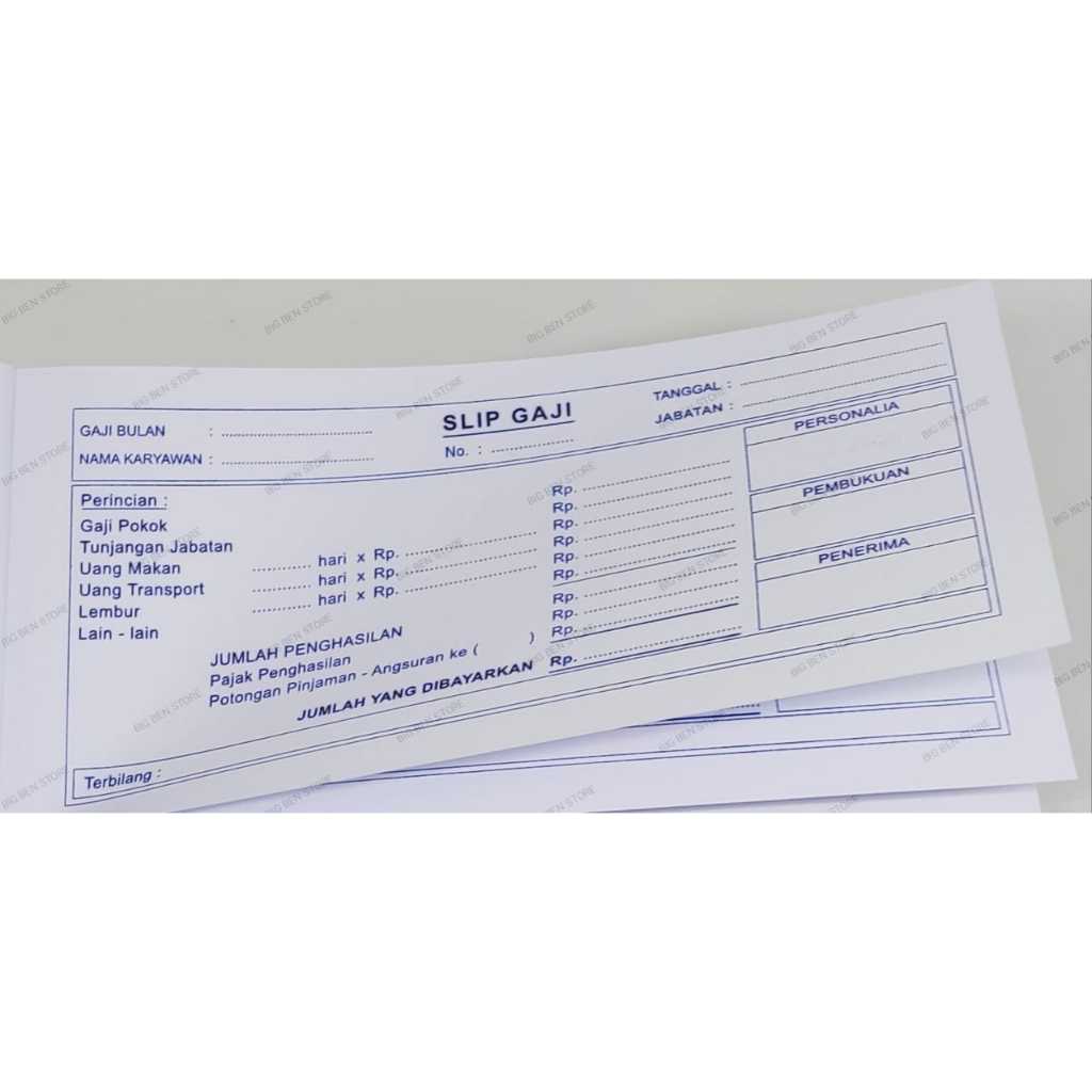 SLIP GAJI buku kwitansi upah 1/3 FOLIO 1 Rangkap HVS 1 Ply BUKTI GAJI