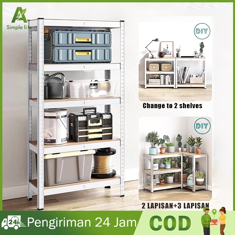 Rak penyimpanan besi 5/6 tingkat, rak penyimpanan besi siku, rak gudang