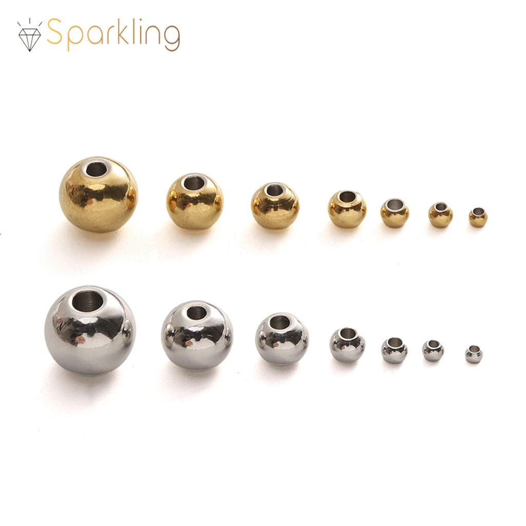 [5-50 PCS] Manik Spacer Bola Stainless Steel untuk Aksesori DIY Kalung dan Gelang