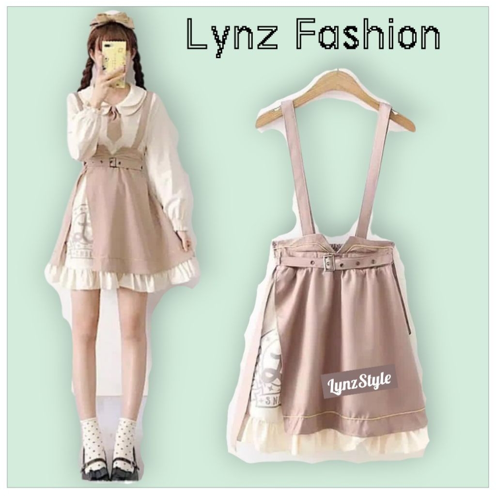 Overall Wanita Mini Rok Cute Overall Skirt Brown Style Korea Jepang Import