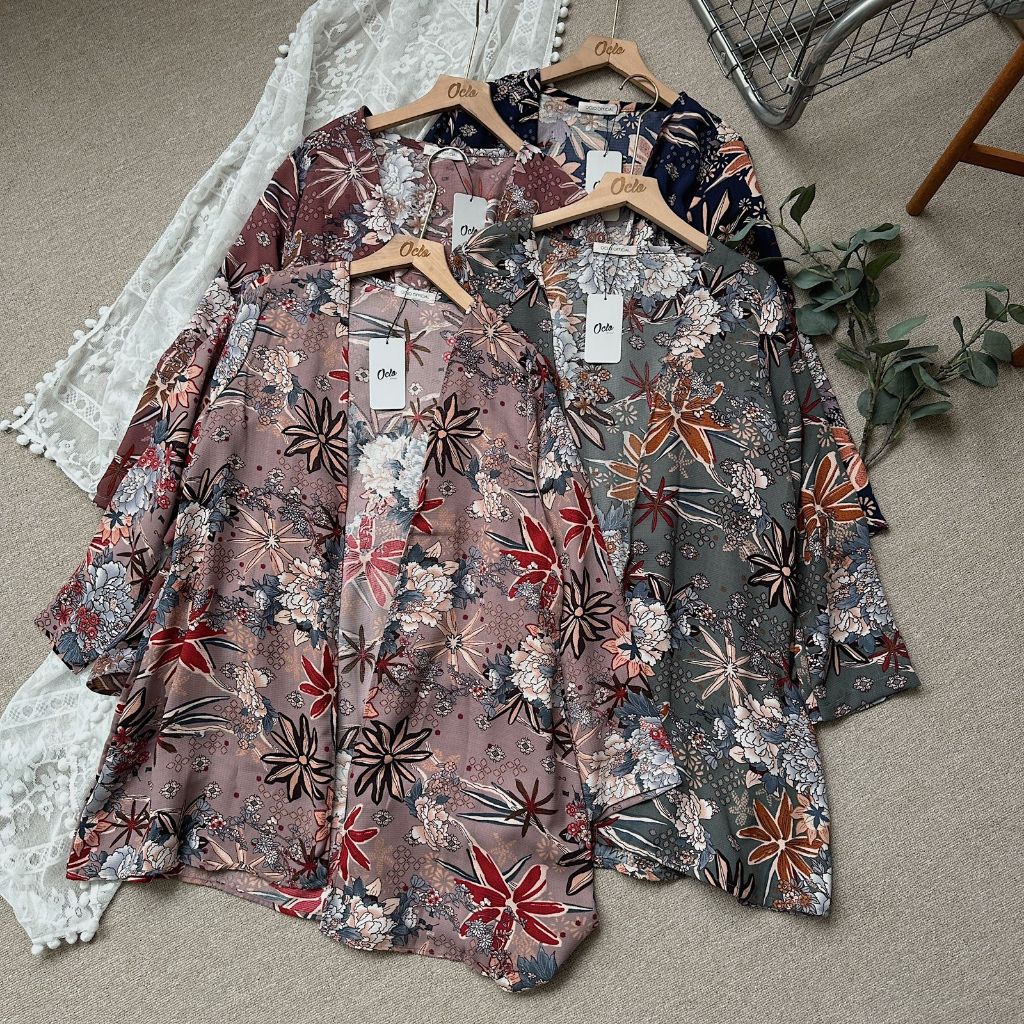 Oclo Furena Outer Long Cardigan Bunga Crinkle Wanita OCL00246