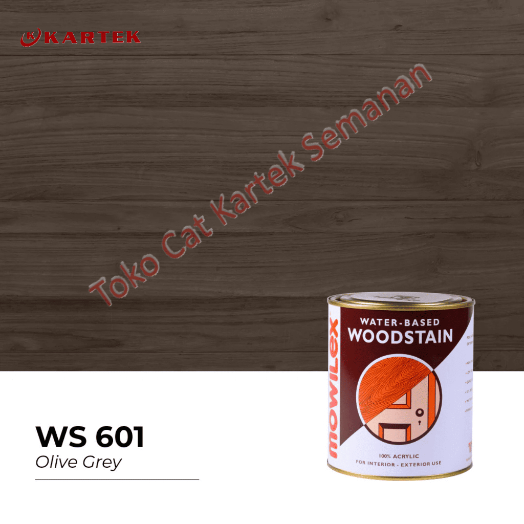 Mowilex Waterbased Woodstain Cat Pernis Politur Kayu Eksterior Interior WS 601 OLIVE GREY 1L 1KG
