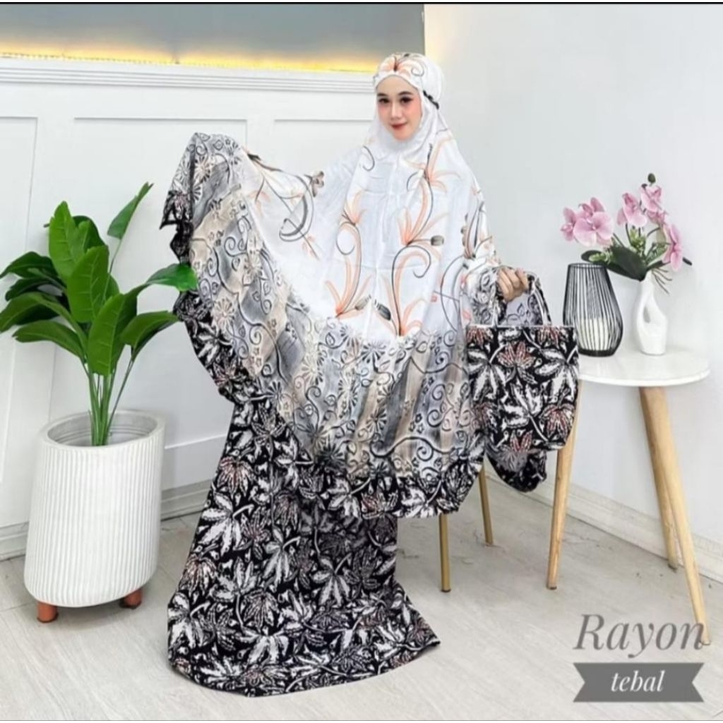 Mukena batik lukis JUMBO putih pekalongan dewasa mukena murah rayon