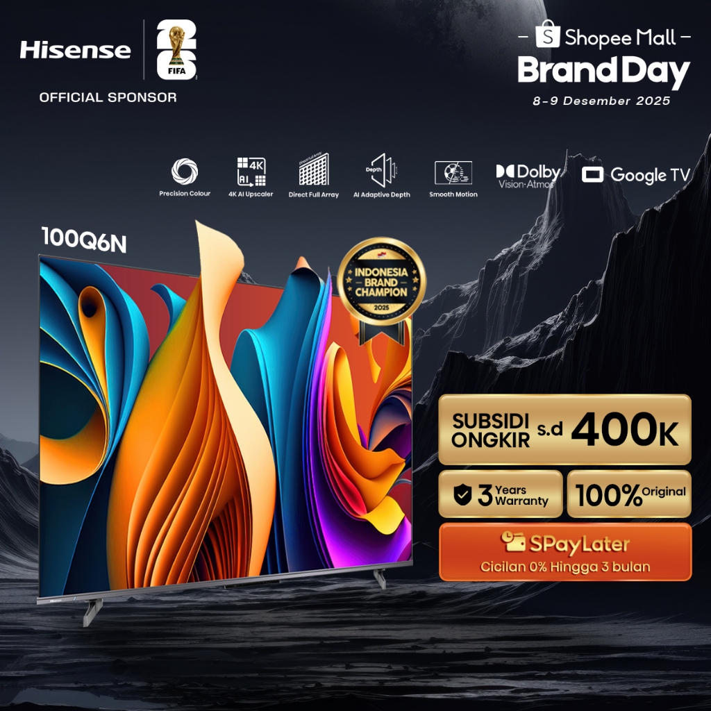 (BELI TV GRATIS TV) Hisense TV 100Q6N Smart QLED TV Google 100 inch 4K HDR Warna Quantum Dot Array P