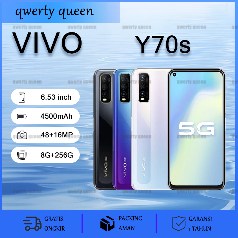 Vivo Y70s 5G HP RAM 8GB+256GB Layar AMOLED 6.53 inci Android Handphone Garansi 1 Tahun