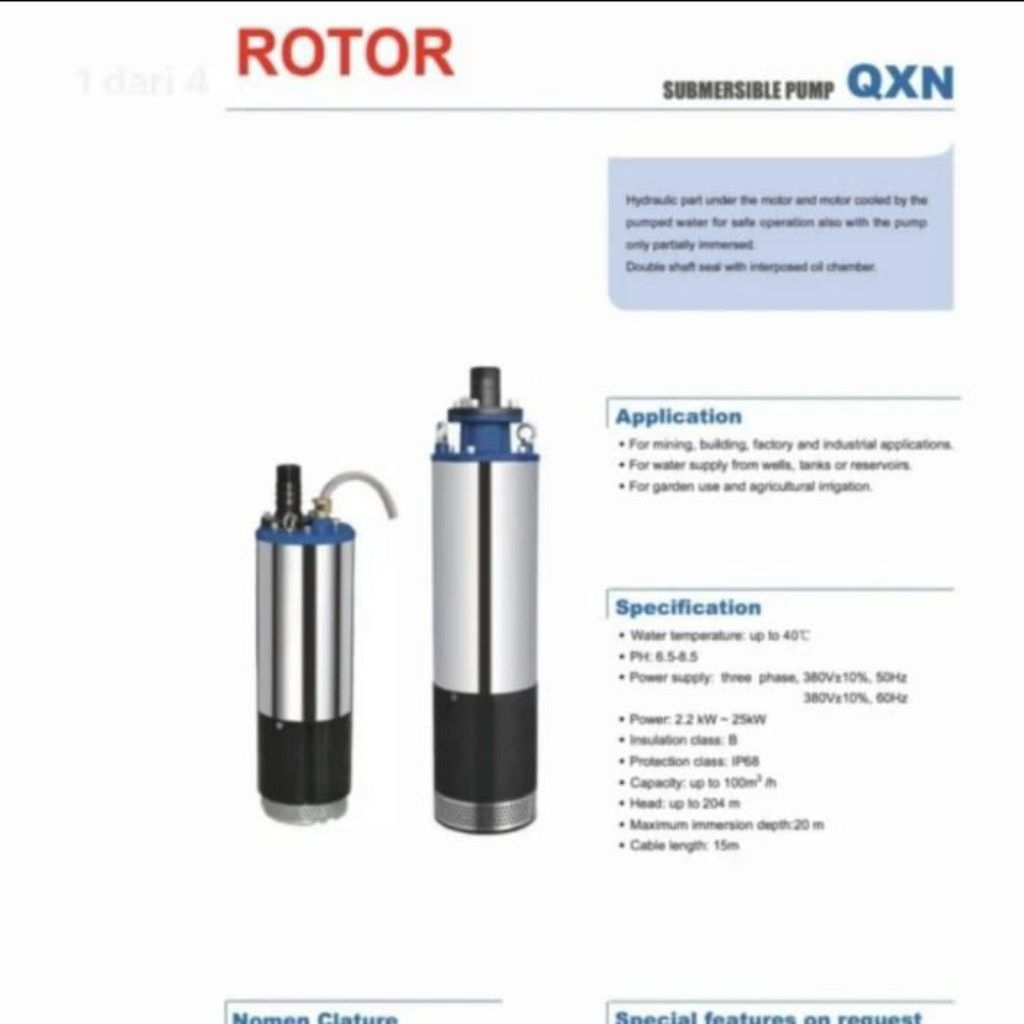 Pompa Celup Submersible Rotor QXN 12,5/4-5 7,5HP Pompa Tambang Emas
