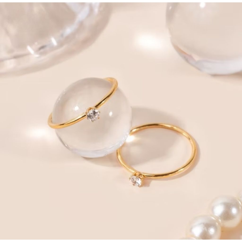 Cincin Titanium Wanita Permata Diamond lapis Emas Ccf68