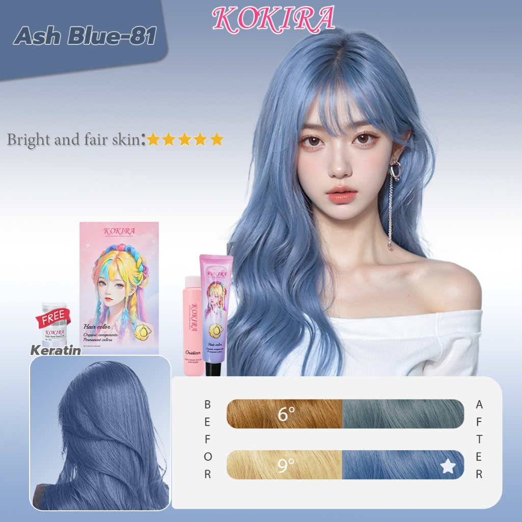 Kokira cat rambut pewarna rambut hair color Ash Blue-81+Hair care essential oil