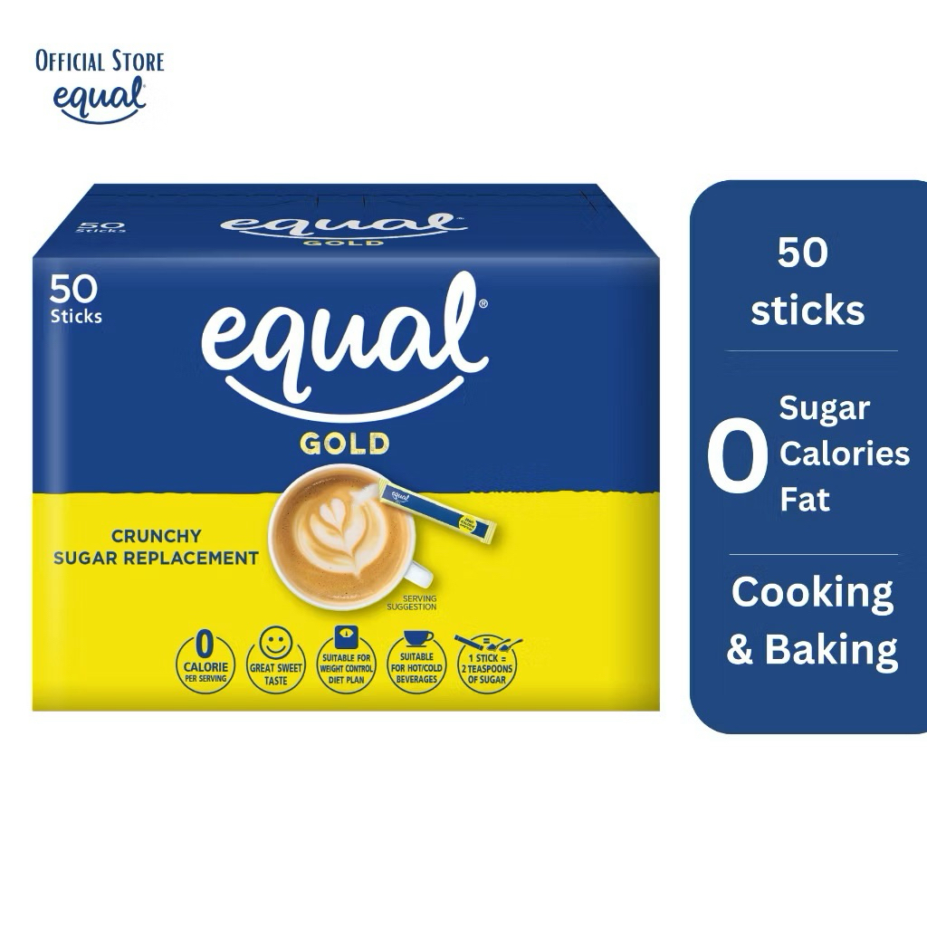 EQUAL GOLD 0 SUGAR CALORIES FAT CRUNCHY SUGAR REPLACEMENT COOKING & BAKING 50sticks