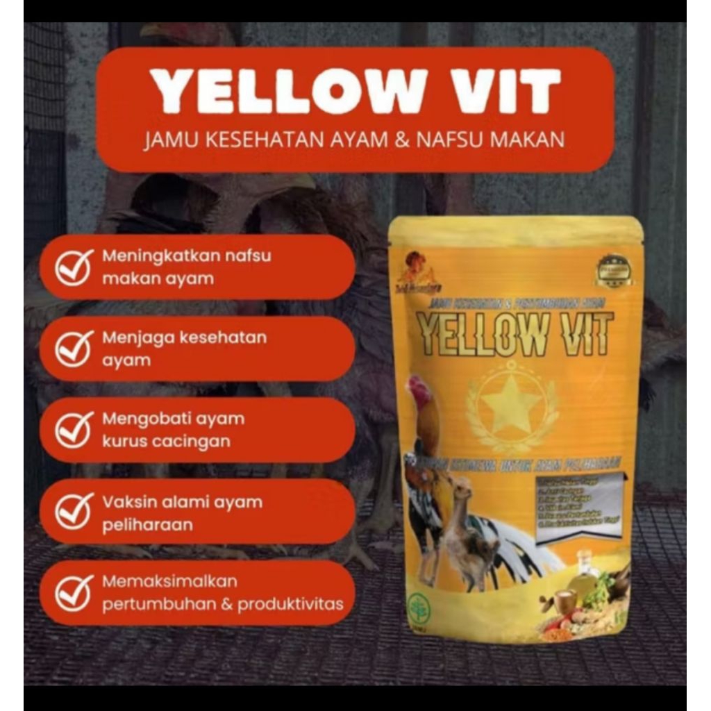 Suplemen Kesehatan Ayam Bangkok Jamu Herbal Nafsu Makan Ayam YELLOW VIT 100Gram Ayam Lahap Makan Aya
