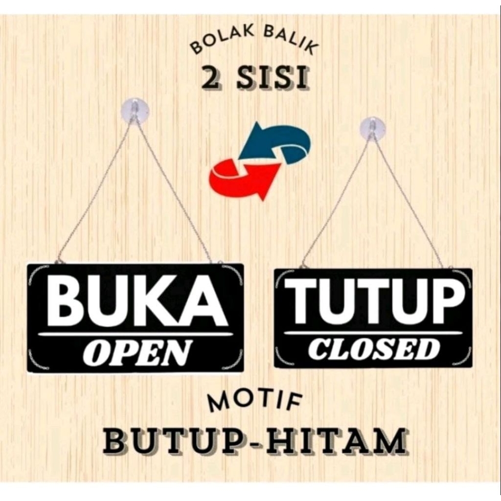 PAPAN GANTUNG BOLAK BALIK BUKA TUTUP AKRILIK  GANTUNGAN