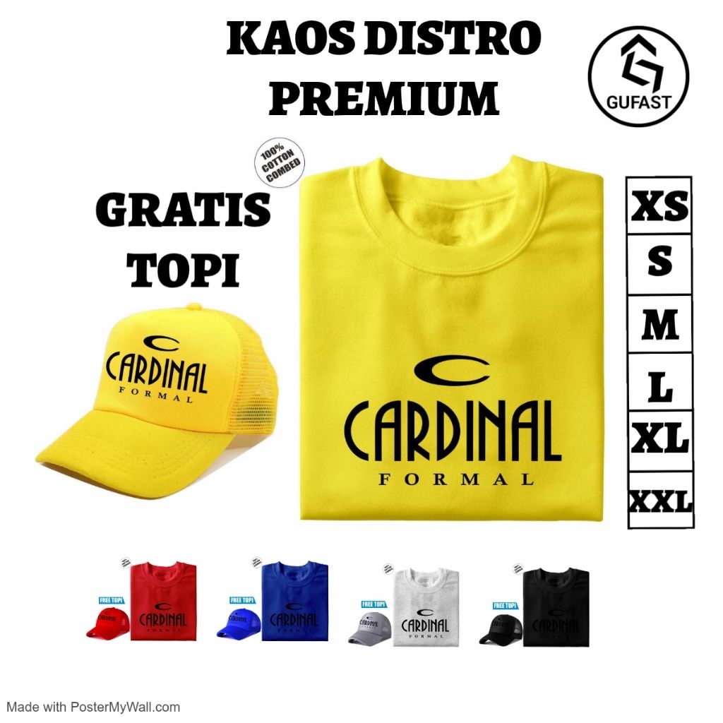 Kaos Baju Distro Pria Wanita Cowok Cewek Lengan Pendek Cardinal Kuning Hitam Merah Premium