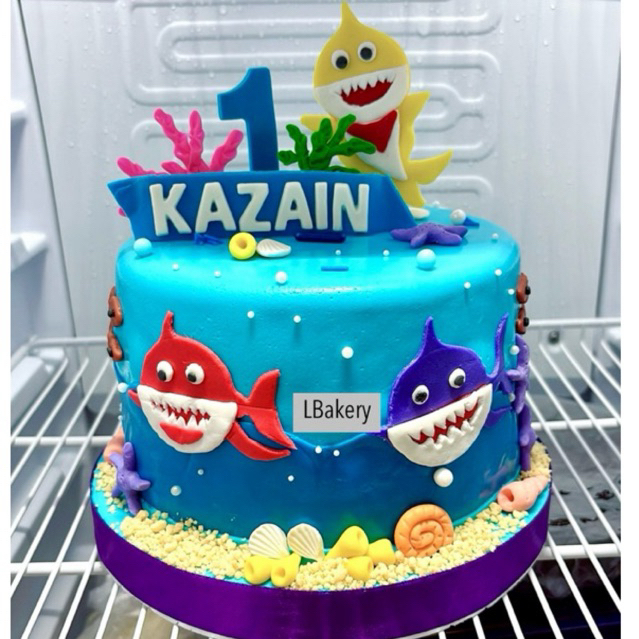KUE ULANG TAHUN TEMA BABY SHARK FULL PONDAN