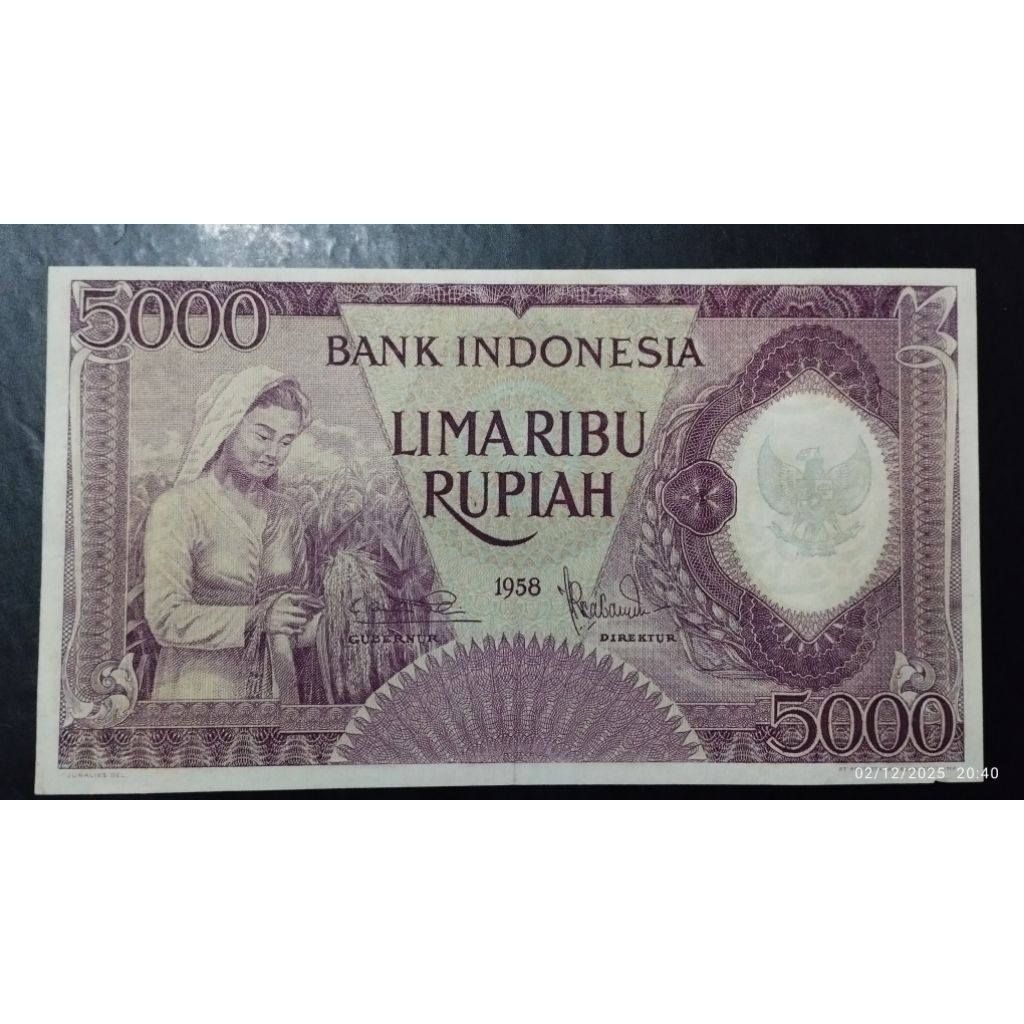 UANG KUNO 5000 PEKERJA VIOLET BAGUS