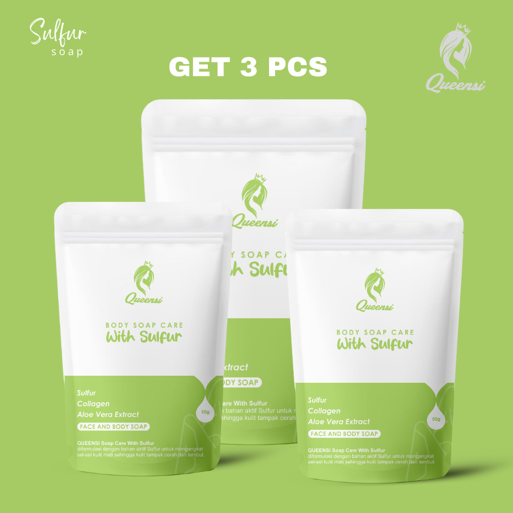 GET 3 PCS Queensi Sulfur Soap sabun sulfur sabun wajah jerawat sabun muka berjerawat sabun jerawat r