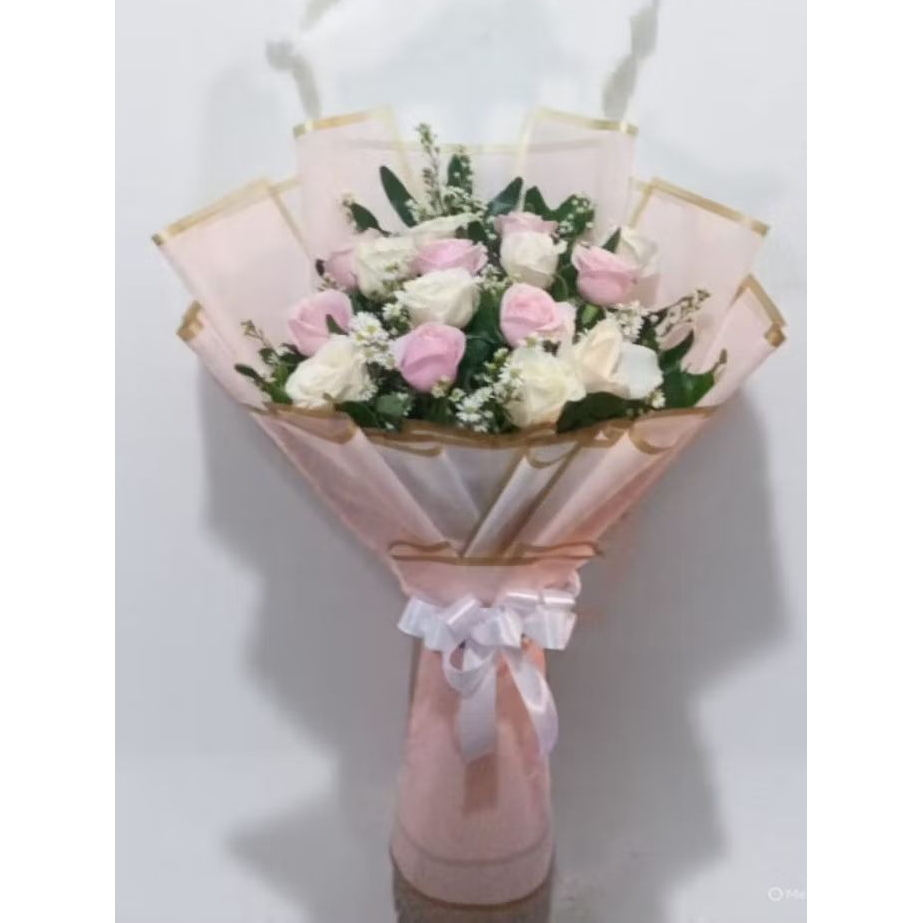 buket bunga mawar asli mawar pinkmuda mix putih