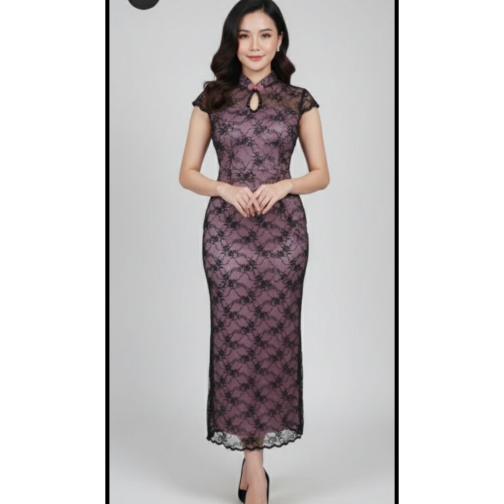 Maxi Dress Brokat Ungu Gaun Pesta Preloved