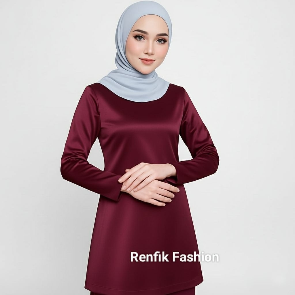 (HANYA ATASAN) Kiyara baju kurung melayu polos Setelan pakaian kondangan wanita muslim kekinian Kuru