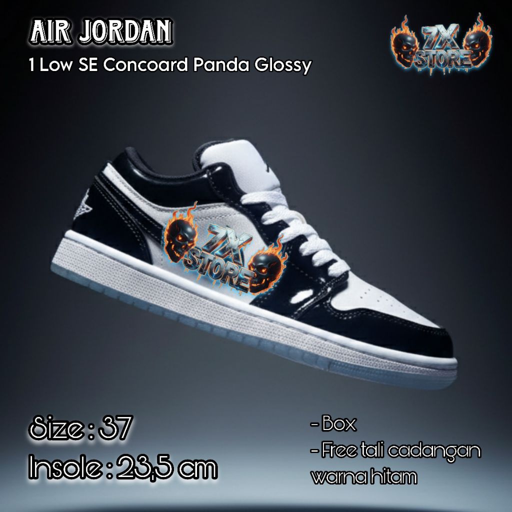 SEPATU SNEAKERS PRIA/WANITA ANAK/REMAJA/DEWASA CASUAL/SANTAI/NGAMPUS AJ LOW 1 PANDA GLOSSY HITAM PUT