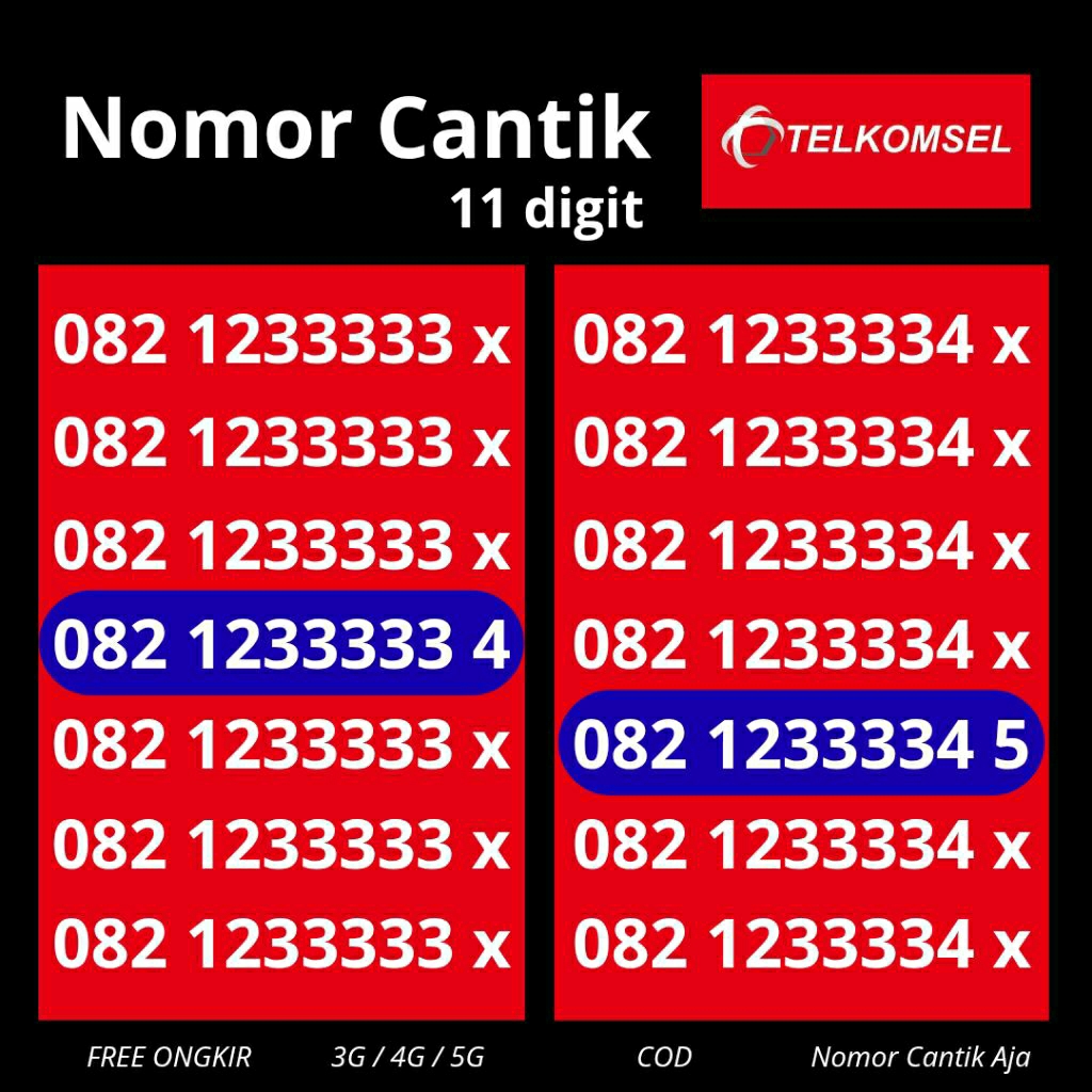 Nomor Cantik Telkomsel 11 digit Seri 12345 | Simpati Cantik 11 digit