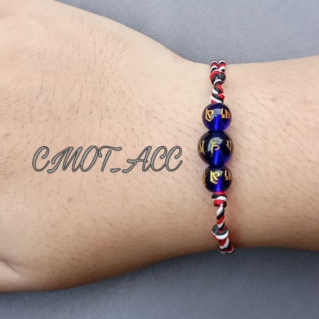 Gelang 3 Bola Kristal Biru Aura Rejeki Tradisional Bali /Gelang Keberuntungan