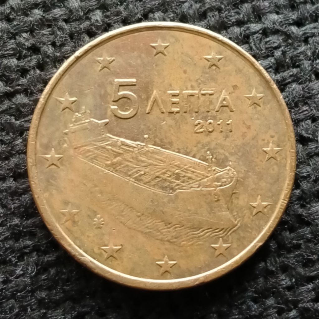 Koin Kuno Yunani Euro Cent 5 Cent Perahu 2002-2023 (tahun acak)