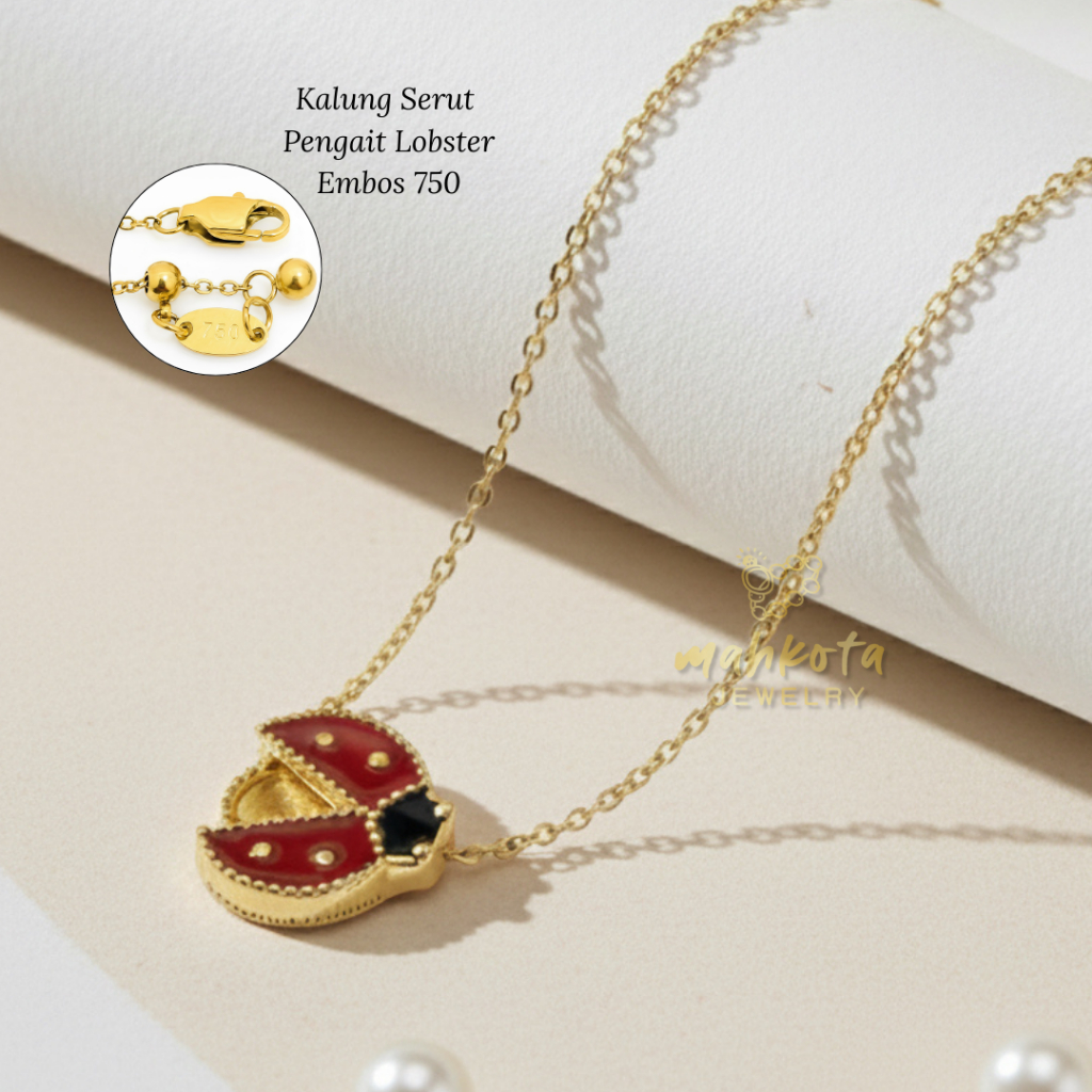 K384 Kalung Titanium Wanita Liontin Lebah Merah Kumbang Cantik Lucu Lapis Emas 18 KGP