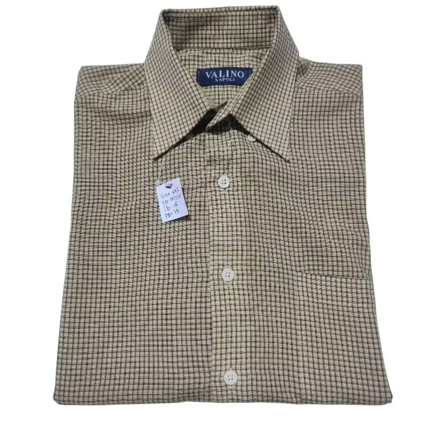 Kemeja Pria VALINO NAPOLI Size XXL – Motif Kotak Kecil – Warna Kuning Garis Hitam – Lengan Pendek