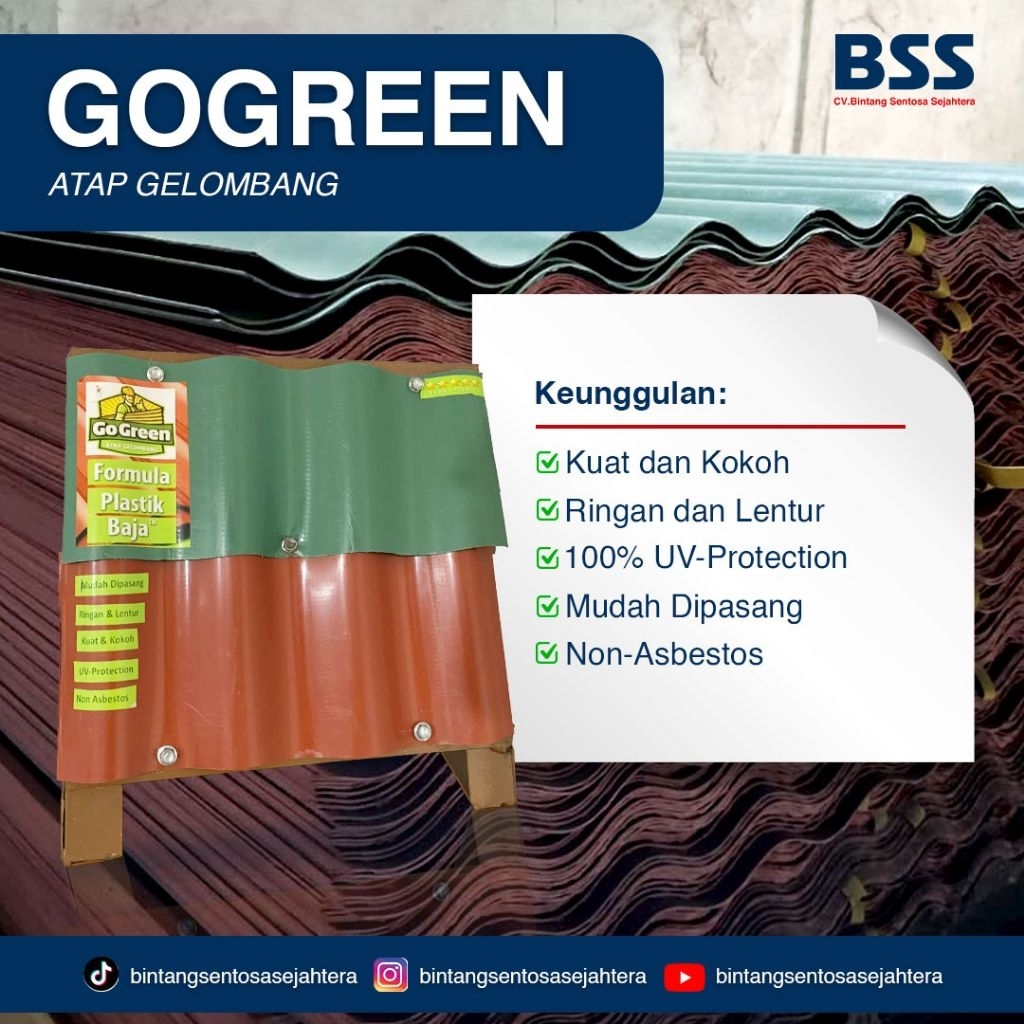 Atap Gelombang Go Green Warna Merah Hijau Grand Roof Multi Roof Anti UV Atap Rumah Carport Atap Bede