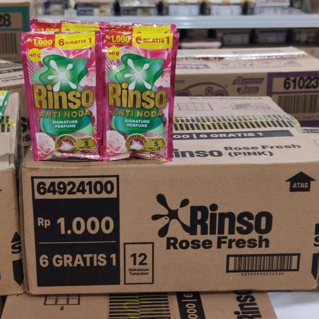 Rinso cair sachet hijau 40g dus / Rinso cair sachet merah 40g dus / Rinso cair eceran 1000