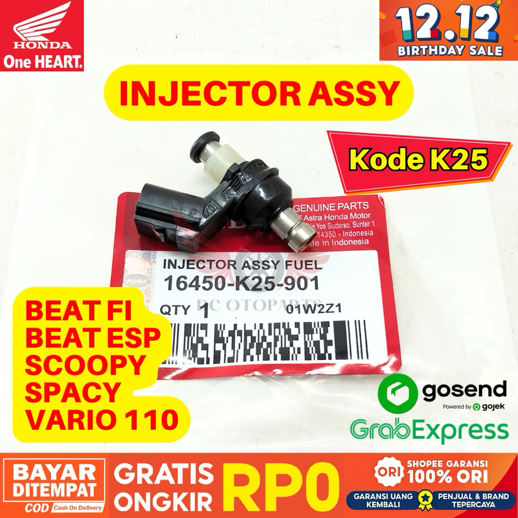 K25 INJECTOR ASSY BEAT FI ORIGINAL AHM HONDA, INJECTOR ASSY BEAT ESP GARANSI RESMI, INJECTOR SCOOPY,