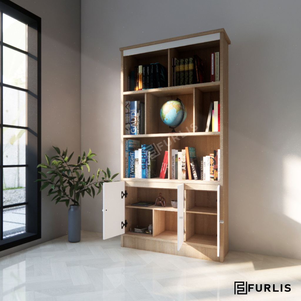 Rak Buku 2 Pintu Rak Serbaguna / Rak Buku / Rak Kantor / Rak Ruang Kerja / Rak Kayu 2 Pintu Minimali