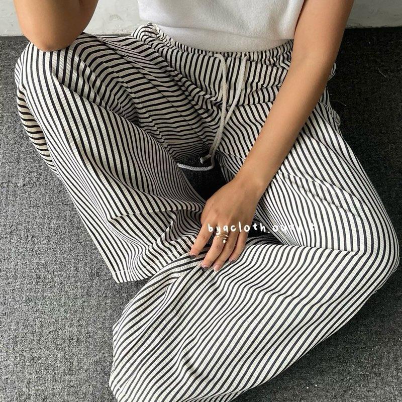 BYACLOTH - Everyday Pants Texture - Stripe Pants - Celana Panjang Wanita Baggy Kantor Kuliah Motif G