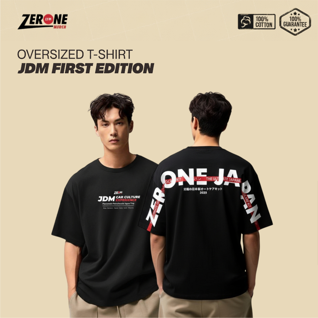 Kaos Oversize Zerone Japan Oblong Sablon DTF Kaos Pria Cotton Combed 24s Lengan Pendek JDM Style