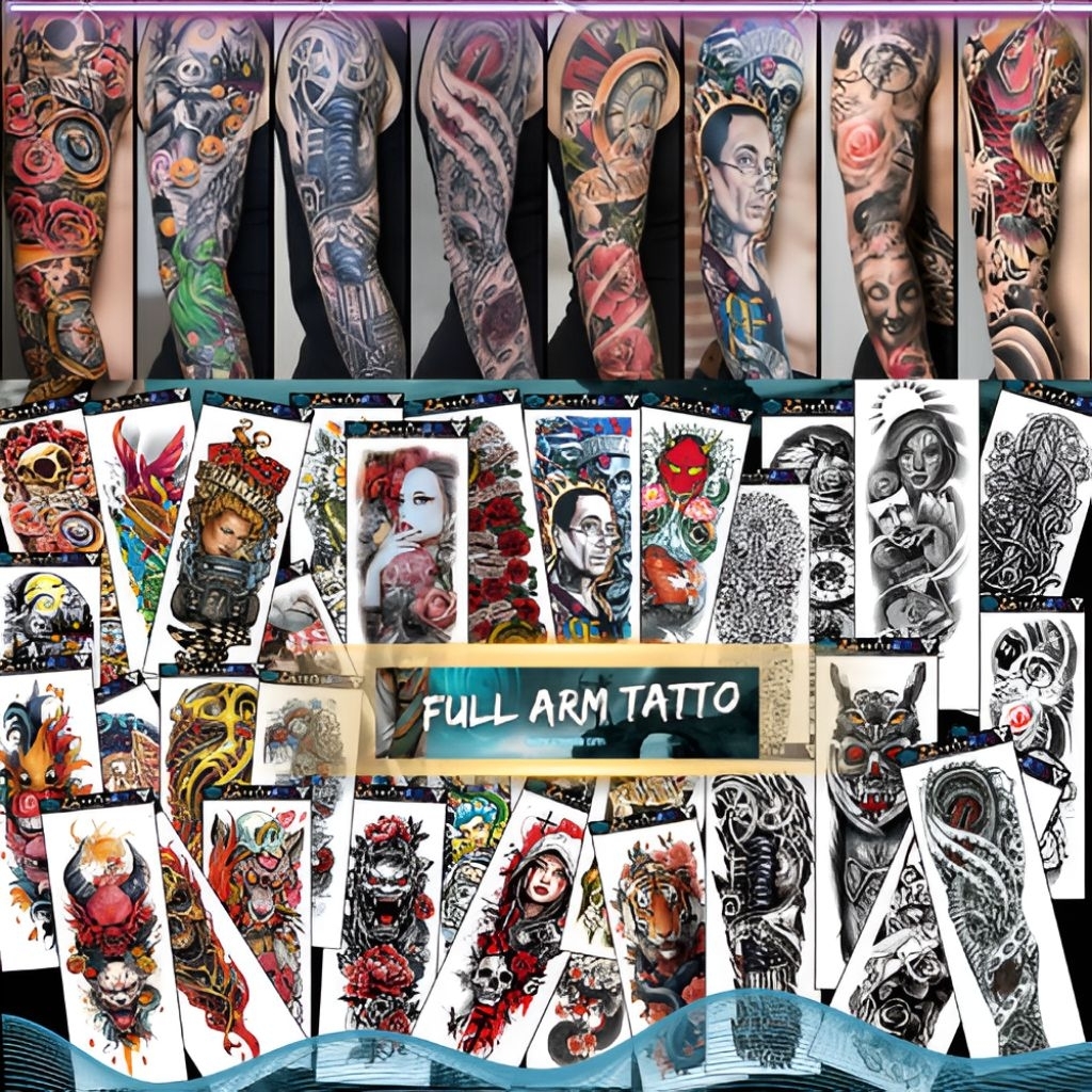 Full Arm Tattoo Temporary Tahan Air Tato Temporer Keren Pria Wanita Seni Tubuh Stiker