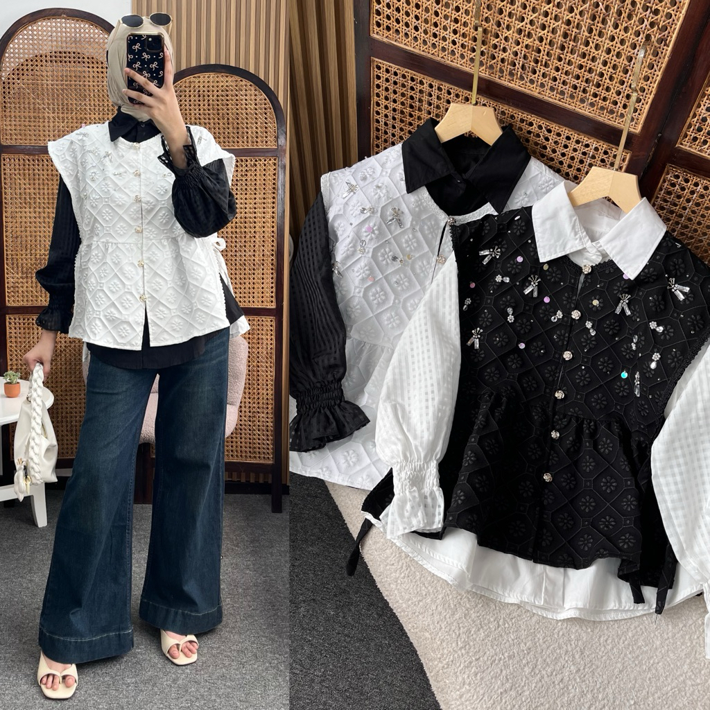 Little butik YUMNA SHIRT VEST 2in1 SET IMP0RT | Set kemeja vest wanita