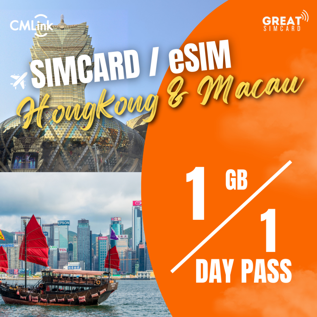 SIM Card/eSIM Day Pass Hongkong & Macau 1GB 1 Hari Roaming Murah Traveler By GREAT Simcard X CM Link