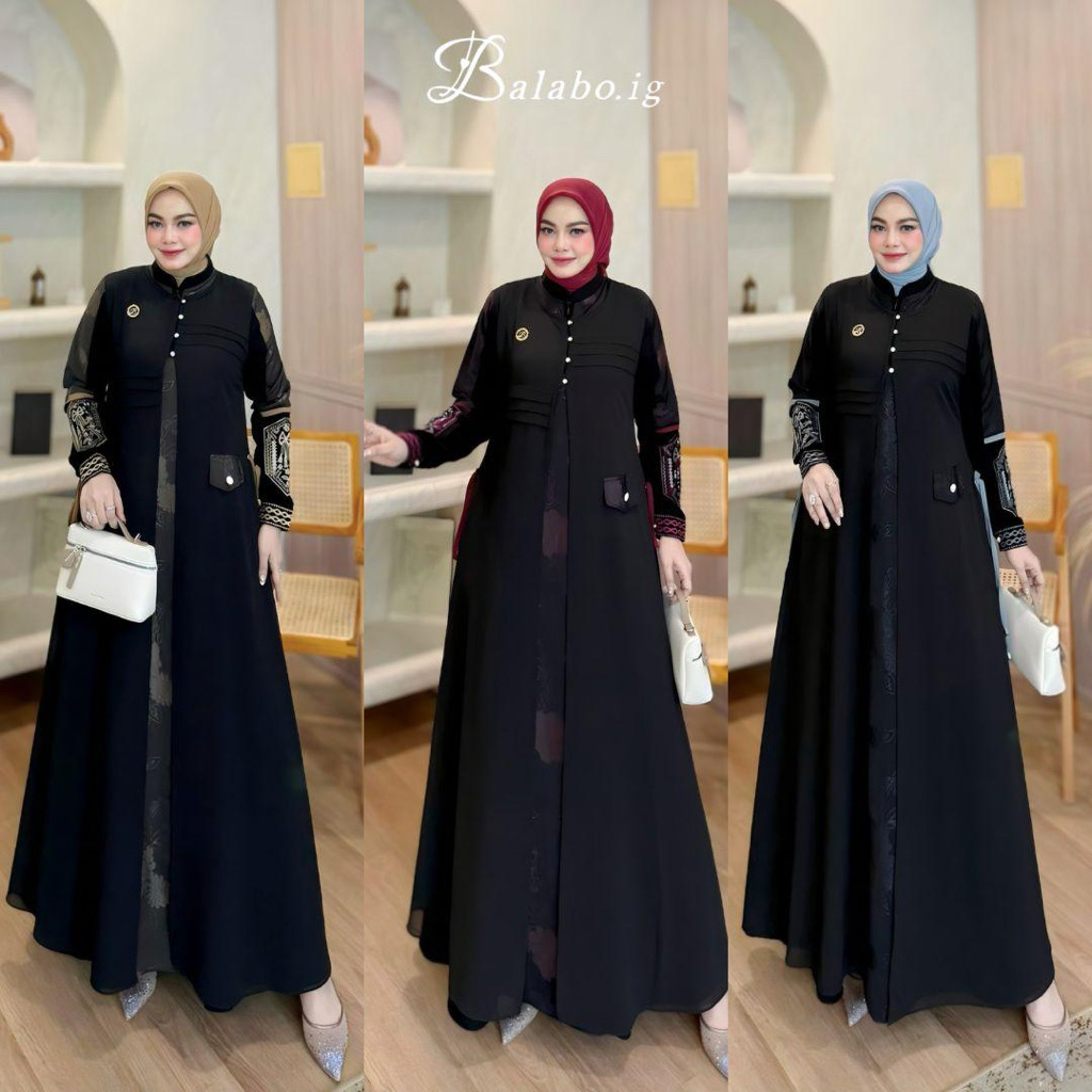 KHADIJAH DRESS BY BALABO DRESS BORDIR PITA JETBLACK CERUTY PREMIUM