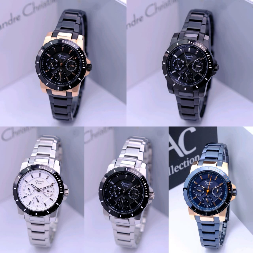 JAM TANGAN WANITA ALEXANDRE CHRISTIE AC 6141 AC6141 BLACK ROSEGOLD ORIGINAL