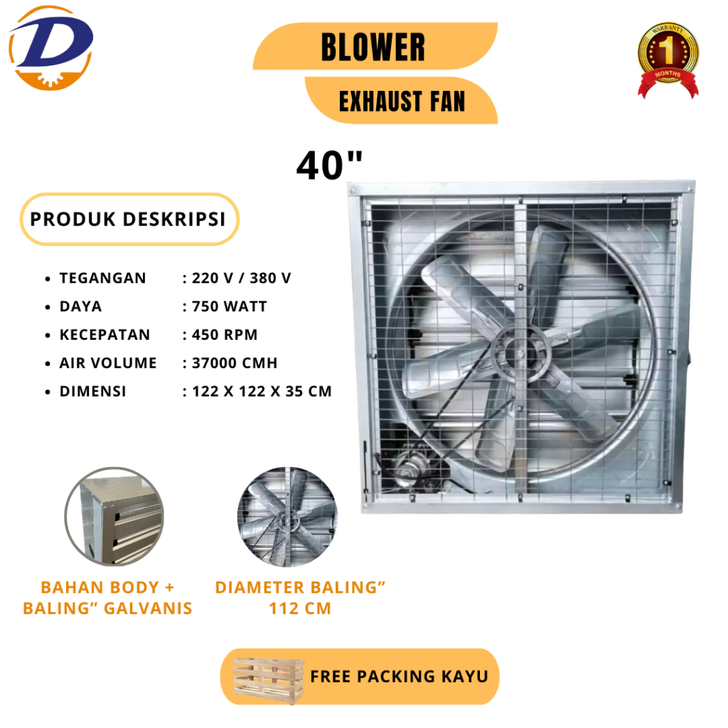 Blower Kipas Exhaust Fan 40 inch untuk gudang / Kandang Ayam close house / green house | Industrial
