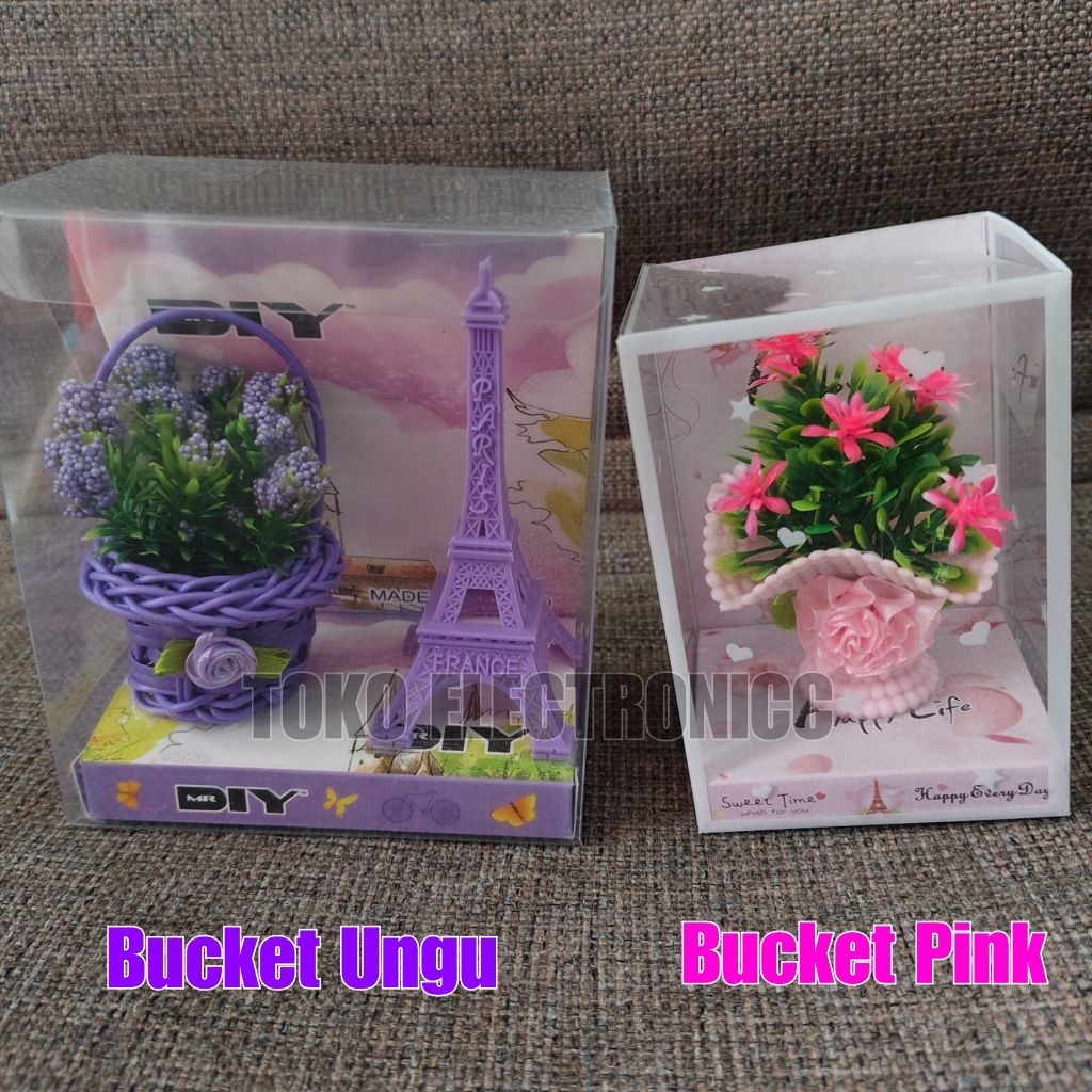Souvenir Hadiah / Pajangan Mika Bucket Bunga Pink Sepeda Bunga Pink