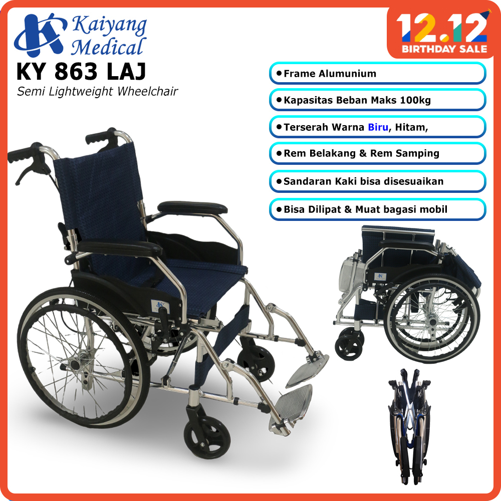 KAIYANG 863 LAJ - Kursi Roda Premium Lipat Portable Traveling Alumunium Ringan Dewasa Lansia