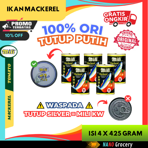 5 Kaleng Sarden Mili Mackerel Original 425 Gram | Ikan Sarden Kaleng "Tutup Putih"