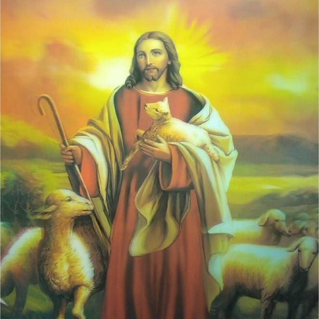 Lukisan 3D Rohani Tuhan Yesus Gembala Baik - Poster 3 Dimensi 38 X 58cm